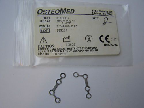 2-OSTEOMED Titanium 18mm RIGHT &#034;L&#034;Plate 210-0010 Orthopedic Veterinar Instrument