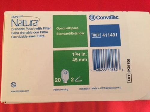 80 Convatech Sur-Fit Natura Drainable Pouch with Filter 45mm Ref 411491 ostomy