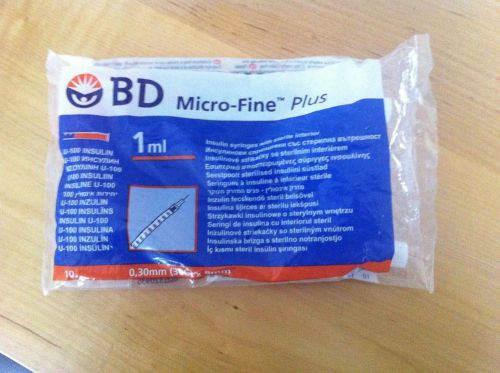 One Bag Of 10 BD   Syringe   100U Single Use, 1ml Syringe, 30G 0.3 x8mm Needle.