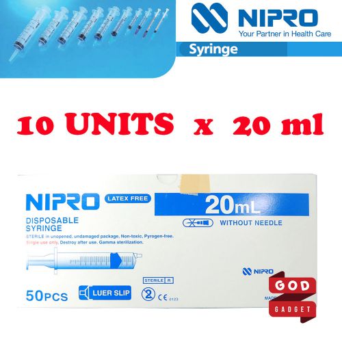 10 x 20ml Nipro Syringe Luer slip Tip Hypodermic Needle Sterile Latex Free 20cc