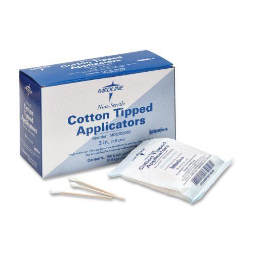 Medline Nonsterile 3&#034; Cotton Tip Applicator - 1000/box - White (MDS202050)