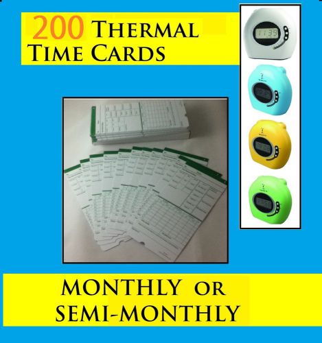 200 thermal monthly &amp; semi-monthly timecards for time masters employee clock! for sale