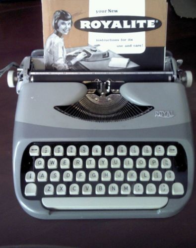 Vintage Royal McBee Royalite Royal Portable Typewriter Holland Case Manual Grey