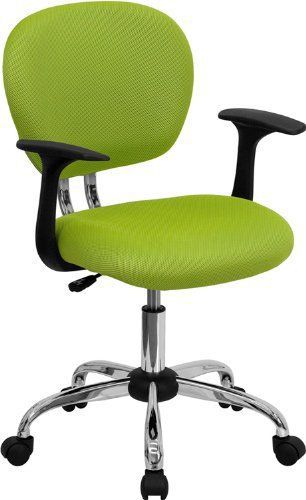 Flash Furniture Mid-Back Apple Green Mesh Task Chair with Arms and Chrome Base N