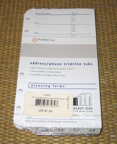 Pocket Size | *NEW* FRANKLIN COVEY Address/Phone Trimline Tabs Pages A-Z