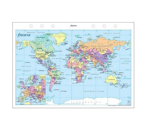 Filofax A5 World Map Replacement Insert Refill Essentials Accessories 341904