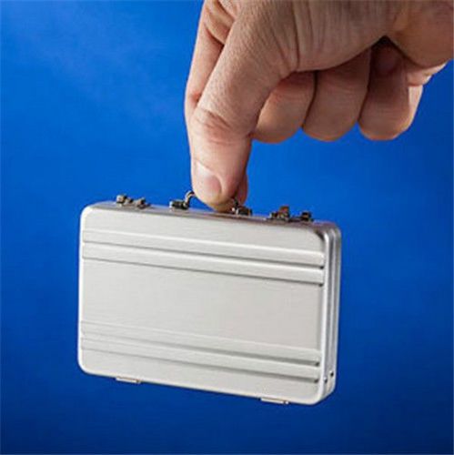 Silver Aluminium Mini Suitcase Briefcase Business ID Card Holder Wallet Coin Bag