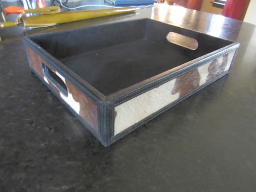 Williams Sonoma Home  DESKTOP LETTER TRAY Black Suede Pony Hair Leather