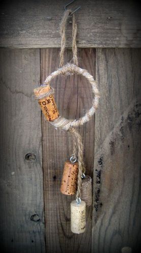 Unique handcrafted 3- piece wine &amp; twine cork ornament set for sale
