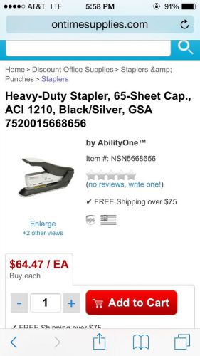 Heavy-Duty Stapler, 65-Sheet Cap., ACI 1210, Black/Silver, GSA 7520015668656
