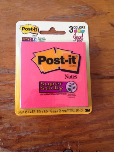 Post-it(R) Super Sticky Notes 3321-SSAU, 3 in x 3 in 3 pad/pack Jewel Pop colors