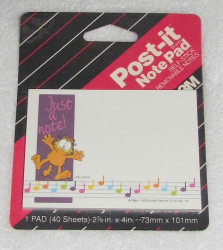 NEW! VINTAGE 1990 3M POST-IT NOTES PAD GARFIELD JIM DAVIS JUST A NOTE 40 SHEETS