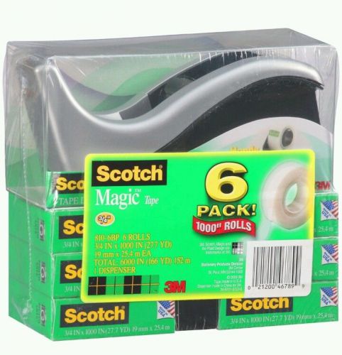 Scotch Magic Tape Dispenser with 6 RefIll Roles of Tape 6000 inches or 166 yards