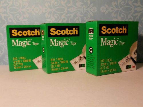 Lot of 3 scotch magic tape refill 810 3/4&#034;x1000&#034; (27.7 yds) immed. free shipping for sale