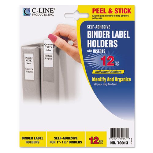 Self-Adhesive Ring Binder Label Holders, Top Load, 3/4 x 2-1/2, Clear, 12/Pack