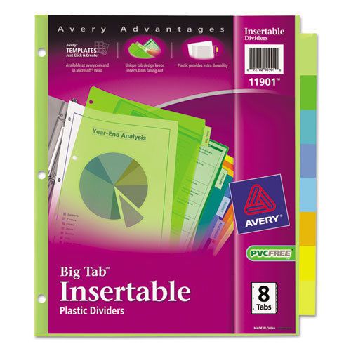Big Tab Durable Plastic Insertable Dividers, 8-Tab, Letter, Multicolor