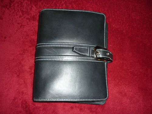 Franklin covey compact planner organizer binder 7-5/8&#034;x6&#034;black top grain leather for sale