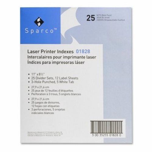 Sparco Laser Printer Indexes, Punched, 5-Tab, 25 ST/PK, White (SPR01828)