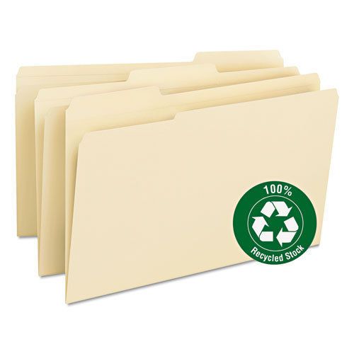 Recycled Two-Ply File Folders, 1/3 Cut Top Tab, Legal, Manila, 100/Box