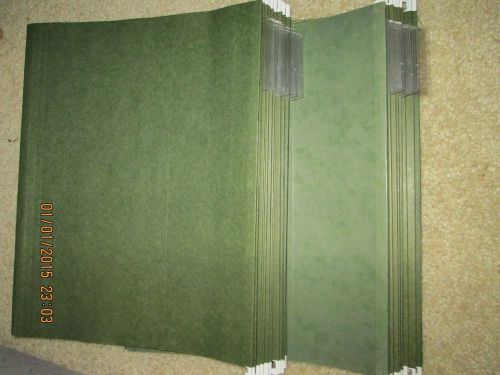 Green Hanging File Folders lot of 60 used all with transparent label tabs