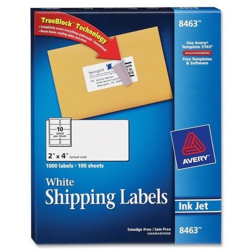 Avery Mailing Label - 2&#034; W x 4&#034; L - 1000 / Box - Rectangle - Inkjet - White