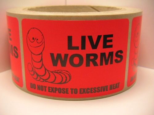 LIVE WORMS Do Not Expose to Excessive Heat Sticker Label fluor red bkgd 50 label