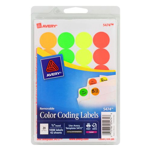 Avery Print or Write Round Color Coding Labels, 1,008/Pack, AVE05474