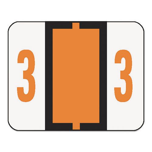 Single Digit End Tab Labels, Number 3, Dark Orange-on-White, 500/Roll