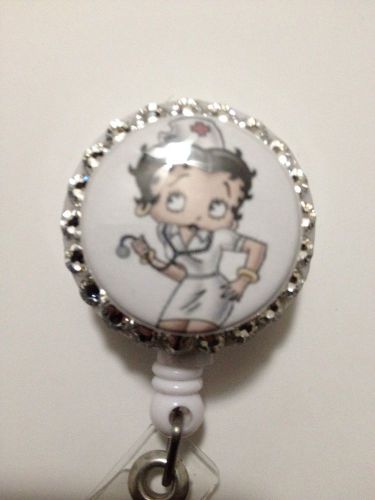 Betty Boop Nurse ID Badge/holder Retractable Reel W/Swarovski Crystals