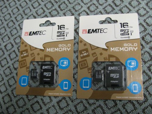 32gb ( 2 16gb cards) NEW Sealed Gold Emtec Micro Memory Card w/ Adapter class10