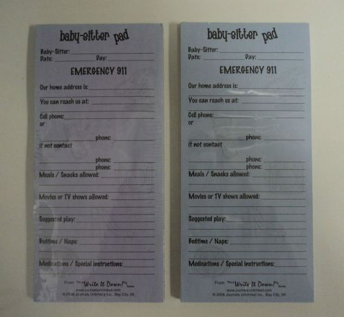 sale LOT OF 2 BABYSITTER NOTE PAD instruction emergency contact information