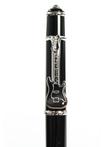 NIB CARTIER Black Silver Tone Diablo Rock N Roll Guitar Ballpoint Writing Pen