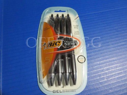BIC Triumph Retractable Gel-Ink Pens, 0.7 mm Medium Point, Black, 4/Pack