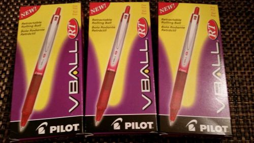 3 Dozen Pilot VBall RT Roller Ball Retractable Liquid Pen, Red Ink, Fine (26208)