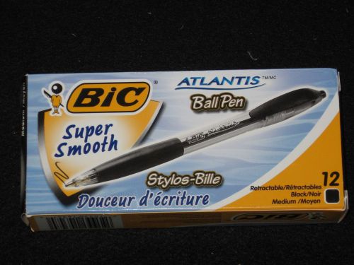 BIC Atlantis Ballpoint Pens, Black Ink, Medium Point, Box of 12