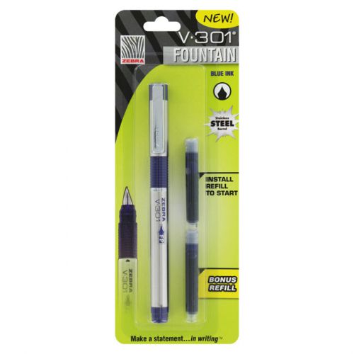 Zebra v-301 stainless steel fountain pen, blue ink, each for sale