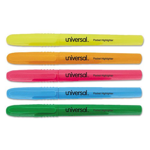 Universal Pocket Highlighter Chisel Tip Fluorescent Colors UNV08850, 7 Sets of 5