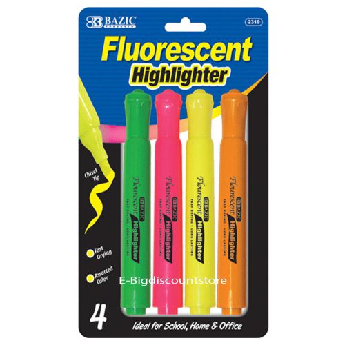 BAZIC Fluorescent Highlighter, 4/Package,# 2319, Green,Pink,Yellow,Orange NEW!!!