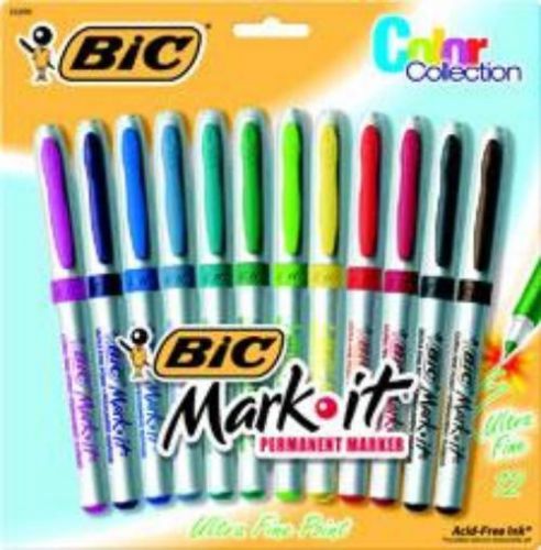 BIC Mark It Permanent Markers Ultra Fine Assorted Colors 12 Count