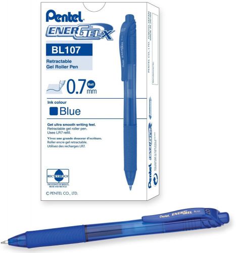 Energel retractable liquid gel pen0.7mm metal tip blue ink box bl107-c for sale