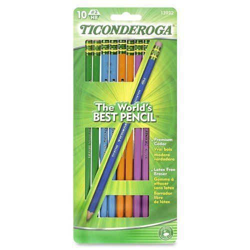 Dixon Ticonderoga Wood-Cased #2 Pencils, Black Lead, Box of 10, Assorted Color