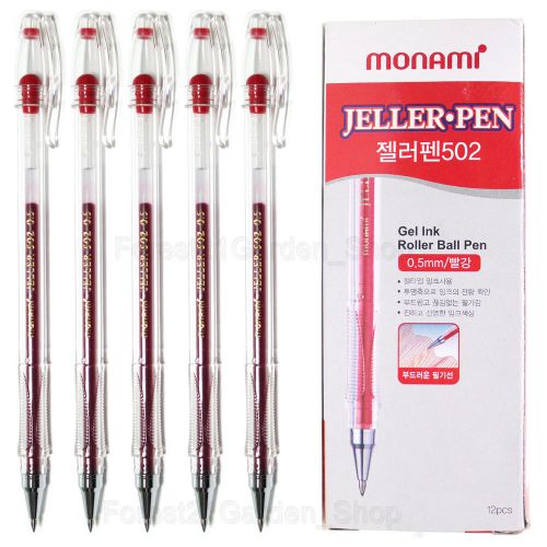 x 12 Monami Jeller pen,Gel ink Roller Ball Pen - Red 12 Pcs