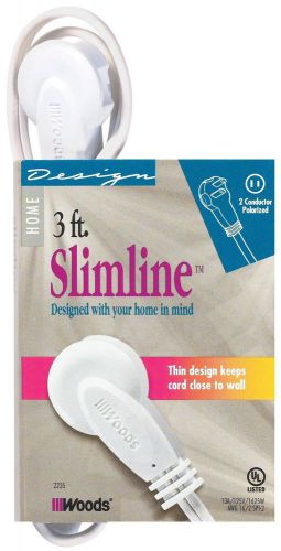 Slimline flat plug extension cord 2235, 2-wire, white, 3-foot, new for sale