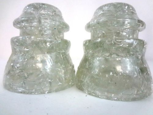 Lot of 2 Vintage Clear Crackled Glass Electric Insulators Collectible 4&#034; Tall