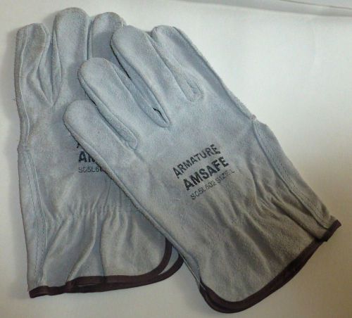 6 pair armature amsafe cow split leather work driver gloves sz l gray, new for sale