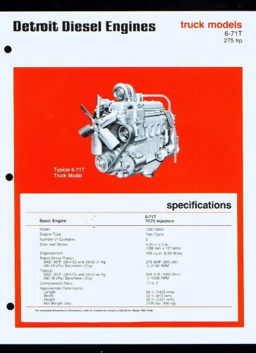 1979 Detroit Diesel Engines Truck Models 6-71T 2-page sales promotional sheet