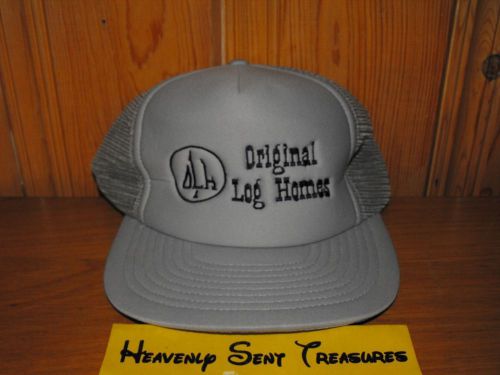 ORIGINAL LOG HOMES OLH CANADA Vintage 80s Grey Mesh Trucker Snapback Hat Cap
