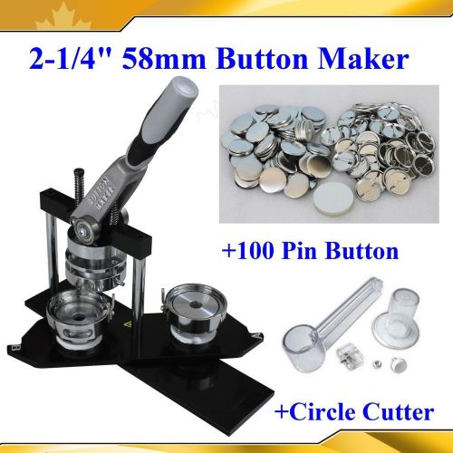 2-1/4&#034; 58mm badge button maker machine+ circle cutter+100 metal pin back part for sale