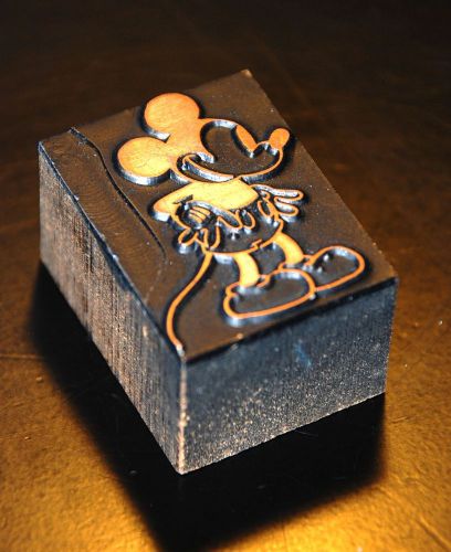 VTG Mickey Mouse Printing Letterpress Printers Block, Copper on Wood, Disneyana