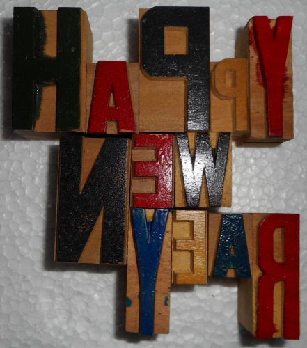 &#039;Happy New Year&#039; Letterpress Wood Type Used Hand Crafted Made In India B989
